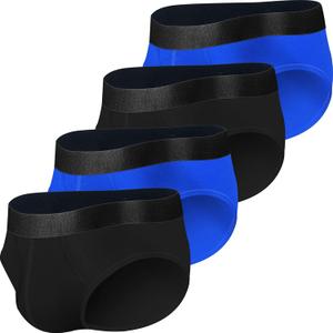 Men's Underwear Briefs Cotton for Men Soft Breathable Comfy U Pouch Brief (C:viscose Black&blue 4 Pack (Fly))