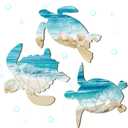 3 Pcs Summer Coastal Wall Decor Beach Wall Art Blue Sea Turtle Surfboard Seahorse Starfish Seashell Conches Crabs Sea Life Decor for Bathroom Bedroom Home (Fresh Turtle Style)