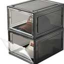 Hat Organizer Box, Stackable Clear Baseball Caps Holder Box Containers with Magnetic Door, Holds 20 Hats (Black Clear, 2 Pack)