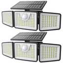 daphino 2500LM Solar Lights Outdoor with Motion Sensor,3 Head 270° Wide Angle Street Area Lights, IP65 Waterproof Security Lighting with 3 Modes(Non-Remote,2 Pcs)