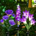 Solar Garden Lights Waterproof, 3 Pack Solar Flowers Lights Includes Lily Rose Delphinium, Gardening Gifts for Mom Grandma Women, 7-Color Changing Outdoor Decor for Garden Yard Patio Lawn