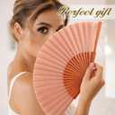 Blulu 2 Pieces Folding Handheld Silk Fan Pear Wood Vintage Spanish Fans with Leather Cover for Women Girls for Renaissance Fairs, Larp, Steampunk, Medieval, Viking, or Cosplay Costumes(Vintage Pink)