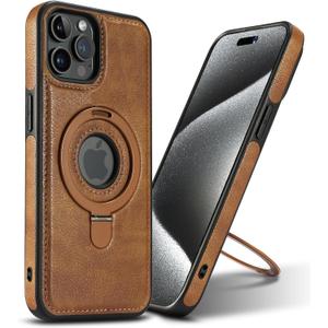 Magnetic for iPhone 12/12 Pro Leather Case,Invisible Stand [Compatible with Magsafe] Slim Kickstand Phone Cove (Brown, iPhone 12/12 Pro)