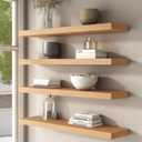 FLYJOE Floating Shelves for Wall, USA-Sourced Oak Wood 36 Inch Long Wall Shelves Set of 2, Natural Wooden Wall Mounted Picture Ledge Shelf, Nursery Book Storage Shelf Kids Bookshelf, Display Shelf