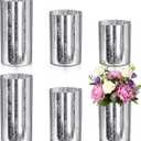 6 Pcs Silver Cylinder Vases for Centerpieces Mercury Vase Hurricane Vase Bulk Acrylic Round Wide Container for Flowers Home Office Wedding Table Decorations (4''/6''/8'')