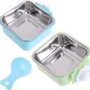 Crate Dog Bowl, Removable Stainless Steel Water Food Feeder Bowls Hanging Pet Cage Bowl Cage Coop Cup for Dogs Cats Puppy Rabbits Bird and Small Pets (Small (Pack of 2), Square (Blue+Green))