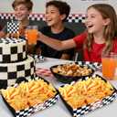 36 PCS Race Car Party Paper Food Boat Trays Supplies, Black and White Checkered Party Plates Disposable Nacho Snack Dessert Serving Tray Basket Holder for Racing Themed Birthday Party Decorations