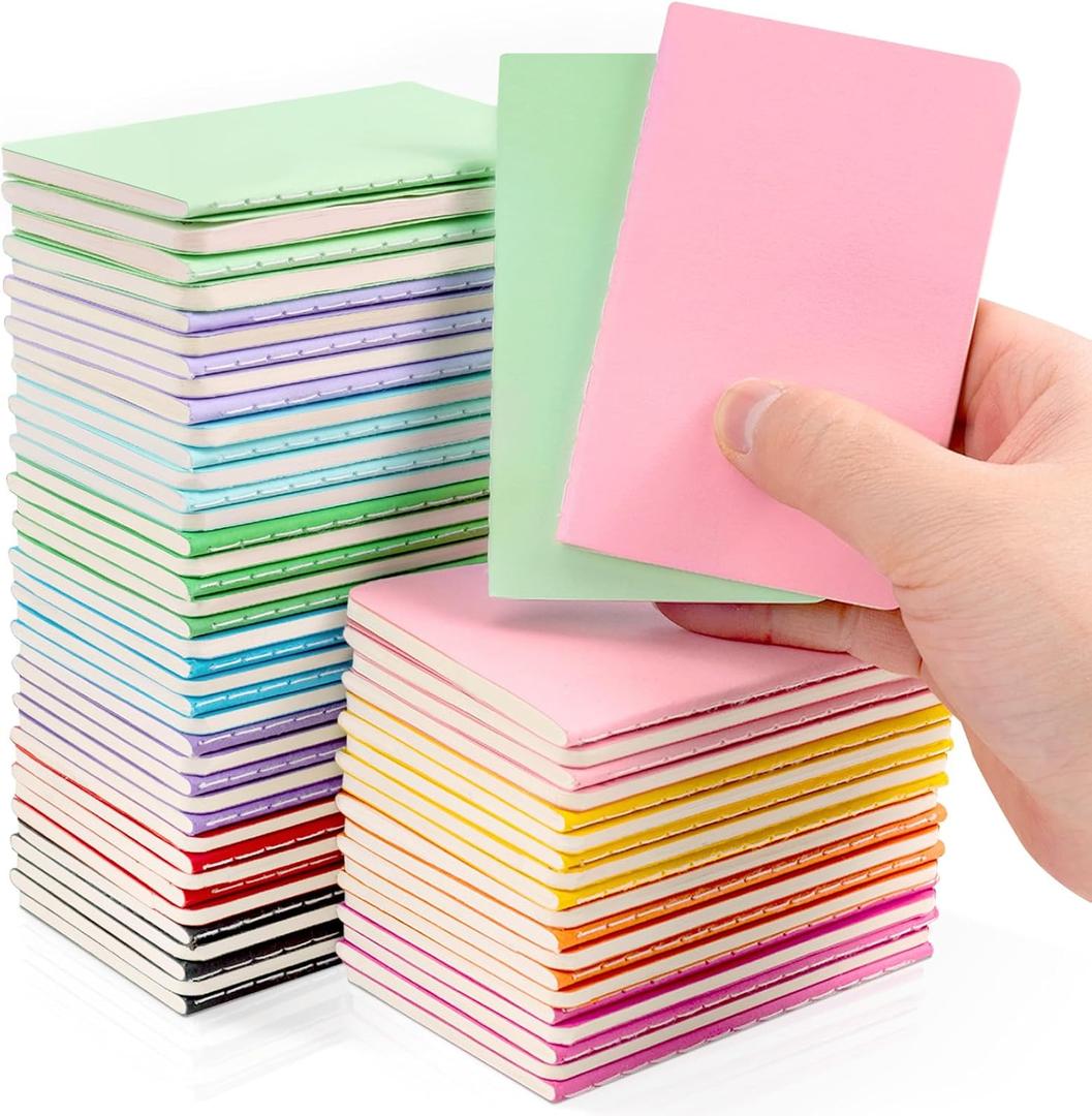 Dynta 60 Packs Pocket Notebook 2.5" x 4" Mini Notebooks Bulk Thread Stitching Small Notebook Portable Cute Tiny Lined Notepad for Gift, Journal, Traveling (12 Colorful Covers, 30 Sheets/60 Pages)