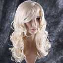 BERON 24" Stylish Blonde Wig for Women Long Curly Wavy Light Blonde Wig with Bangs Synthetic Wavy Wigs Long Wigs for Daily Party (24 Inch (Pack of 1))