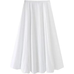 Women White Party Long Skirt Zipper High Waist Pleated Casual A-Line Swing Maxi Skirts, S