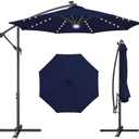 FLAME&SHADE 10ft Solar Cantilever Umbrella with 40 LED Lights, Lighted Large Offset Outdoor Patio Umbrellas, 8 Sturdy Ribs, UPF50+ UV Protection for Pool Deck Garden Yard, Navy Blue