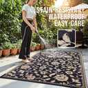 OLANLY Waterproof Outdoor Rug 8x10 ft, Outdoor Plastic Straw Rug with Flower Pattern, Reversible RV Mat for Patio, Camping, Balcony, Deck, Backyard, Black & Beige