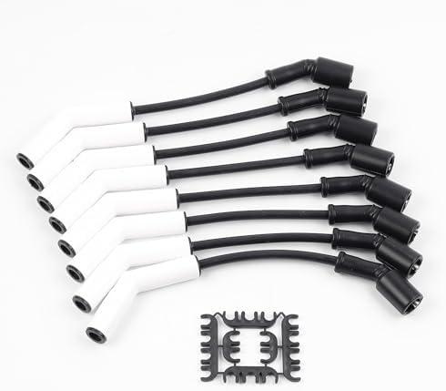 Dasbecan 9070C Spark Plug Wire Extreme 9000 Ceramic Boot Compatible with GM LS3 LS4 LS7 Engines(Black White, 5pcs)