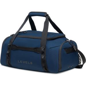 LEVEL8 Travel Duffle Bag Carry on Airline Approved, Water Resistant Sport Duffle, Weekender Bag for Men and Women, Blue, 30L, 19.8 X 9.9 X 9.7 Inches