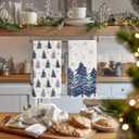 Artoid Mode Blue Xmas Tree Snowflakes Christmas Bar Kitchen Towels, 12x24 Inch Quick Dry Microfiber Cloth Dish Towels for Kitchen Drying Set of 2
