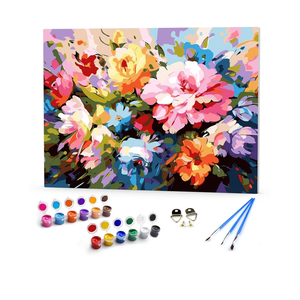TUMOVO Flowers Framed Paint by Numbers for Adults Blooming Floral DIY Oil Paint by Number Kits on Canvas Blossom Adult Paint by Number with Brushes Acrylic Painting Art Crafts 16"x20"