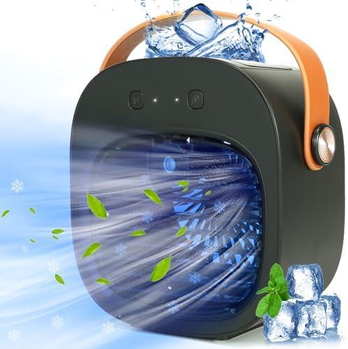 Portable Air Conditioners, 5200mAh Rechargeable Mini Air Conditioner Fan, 3 Wind Speeds Quiet Personal Small Desk Air Cooler Fan for for Bedroom, Car, Home, Camping, Travel, and Office