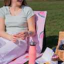 just be... Beach Chair with Backrest, Foldable Lightweight Reclining Beach Mat, Portable Padded Lounge Seat with Carry Strap & Zip Pocket – Pink Stripes, 60 x 20 x 1.7in