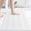Grandaily Chenille Striped Bathroom Rugs 24x16, Extra Thick and Absorbent Bath Mats, Non-Slip Soft Plush Shaggy Shower Carpet, Machine Wash Dry, Bath Rug for Bathroom, (Small, White)