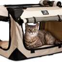 Medium Cat Carrier & Dog Carrier for Most Cats or Small Dog. Soft Sided Pet Carrier for Travel. Collapsible, Portable with Soft Bed, Top & Side Loading, Locking Zippers, Puppy Crate & Kennel (Tan)