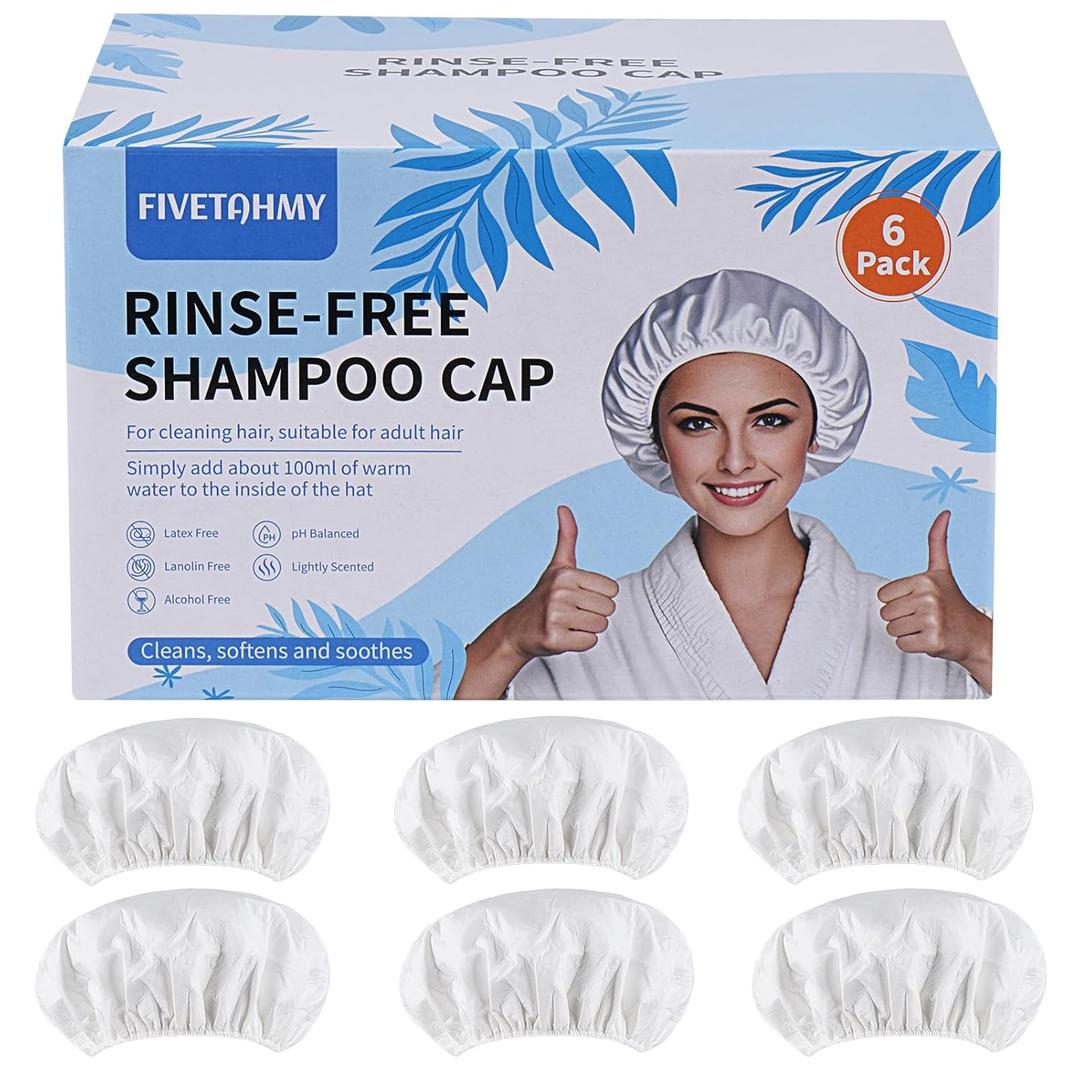 Shampoo cap 6 Pack, No-Rinse Shampoo Cap, Waterless Shampoo and Conditioner Suitable for Adults, Bedridden and Seniors Suitable for Adults, Bedridden and Elderly, Hospitals, Camping