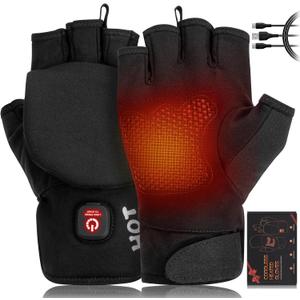 Heated Gloves for Men Women, Rechargeable Full & Half Hands Electric Gloves Heated Fingerless Touchscreen Gloves Heated Winter Hand Warmer for Work Cycling Skiing Outdoor Snow (Large)