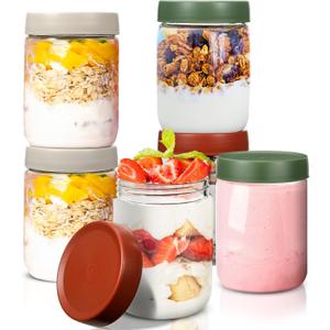 Dandat 6 Pack 20 oz Overnight Oats Containers with Lids Glass Food Storage Jars for Kitchen Wide Mouth Glass Mason Jars for Oatmeal, Spices,yogurt, Sugar Leak Proof Containers