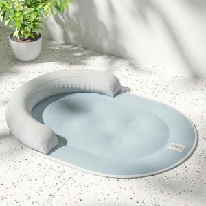 Cooling Dog Bed with Water Mat and Pillow, Waterproof Cooling Mat for Medium Small Dogs up to 50lbs, Pet Cool Pad with Summer Cool Fabric (Grey, C-Shaped) (31.5"L x 23.6"W x 3.2"Th)