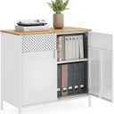 SONGMICS Storage Cabinet, Metal Cabinet, Sideboard with 2 Doors, 15.7 x 31.5 x 29.9 Inches, Magnetic Closure, Adjustable Shelf, Steel Frame, Natural Beige and White ULSC102W57