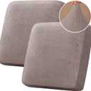 H.VERSAILTEX Velvet Stretch Couch Cushion Cover Plush Cushion Slipcover for Chair Loveseat Sofa Cushion Furniture Protector Seat Cushion Sofa Cover (2 Piece Large Sofa Cushion Covers, Taupe Striped)