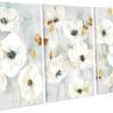 Neutral Floral Wall Art Set Of 3 Textured Flowers Painting Canvas Prints Aesthetic Botanical Wall Decor Nature Pictures Living Room Bedroom Bathroom 16"x24"x3pcs (Beige)