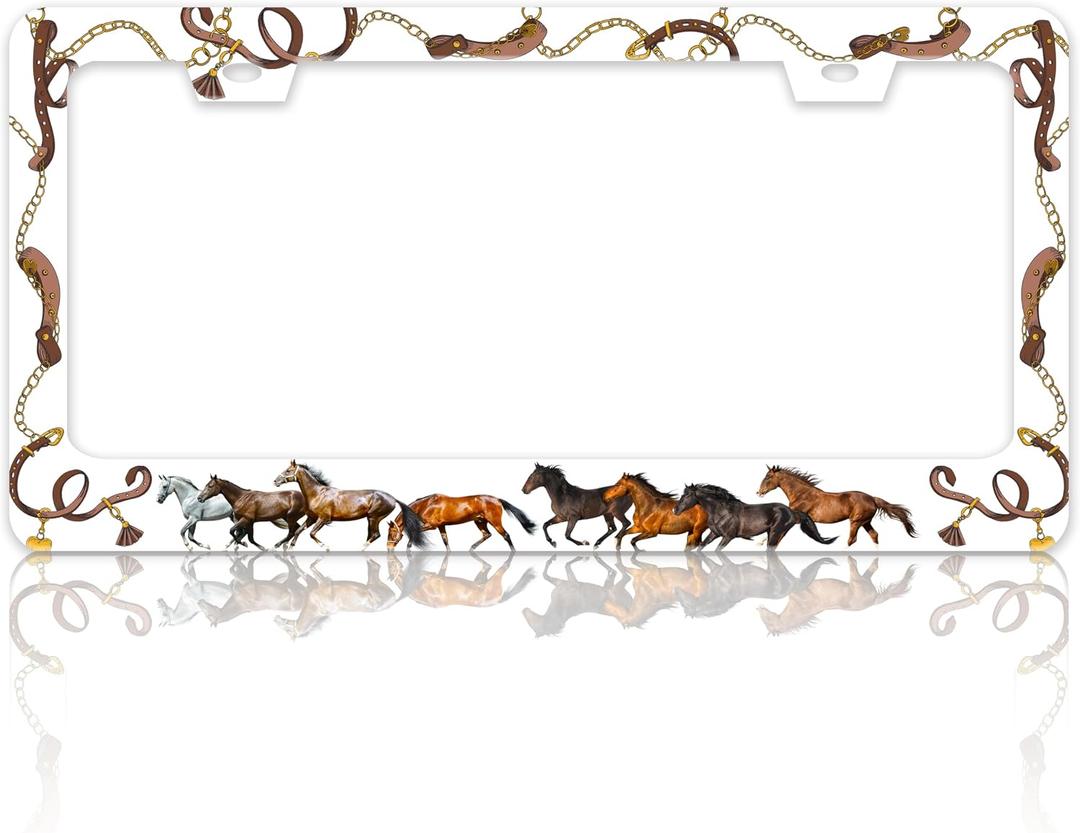 Horse License Plate Frame Animal Stainless Steel License Plate Holder | Fits US Standard 6 X 12In With Screws Rust Resistant For Car Front Rear Accessories Easy Installation For Cars SUV Truck