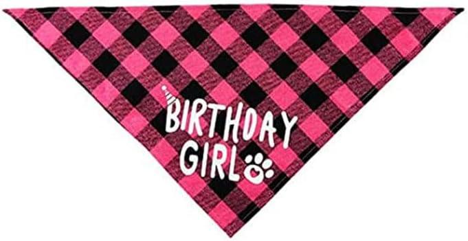 Dog Birthday Party Decoration Set, Buffalo Plaid Bandana, Party Hat, Bow Tie, Pink and Blue
