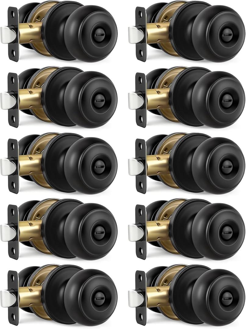 Black Door Knobs, 10 Pack Privacy Door Knobs Interior Door Knob for Bedroom/Bathroom Keyless Doorknobs Interior/Exterior Lockset, Black Modern Design Door Hardware