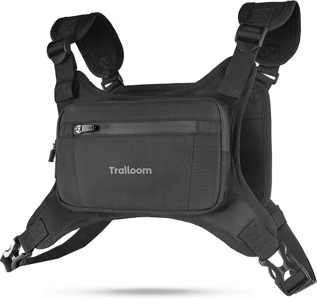 Running Chest Pack, Reflective Vest, Water Repellent, Phone Holder, Workout Bag for Runners, Cycling, Biking, EDC Pouch, Jogging Carrier, Hidden Pocket, Men & Women, Lightweight (Black)