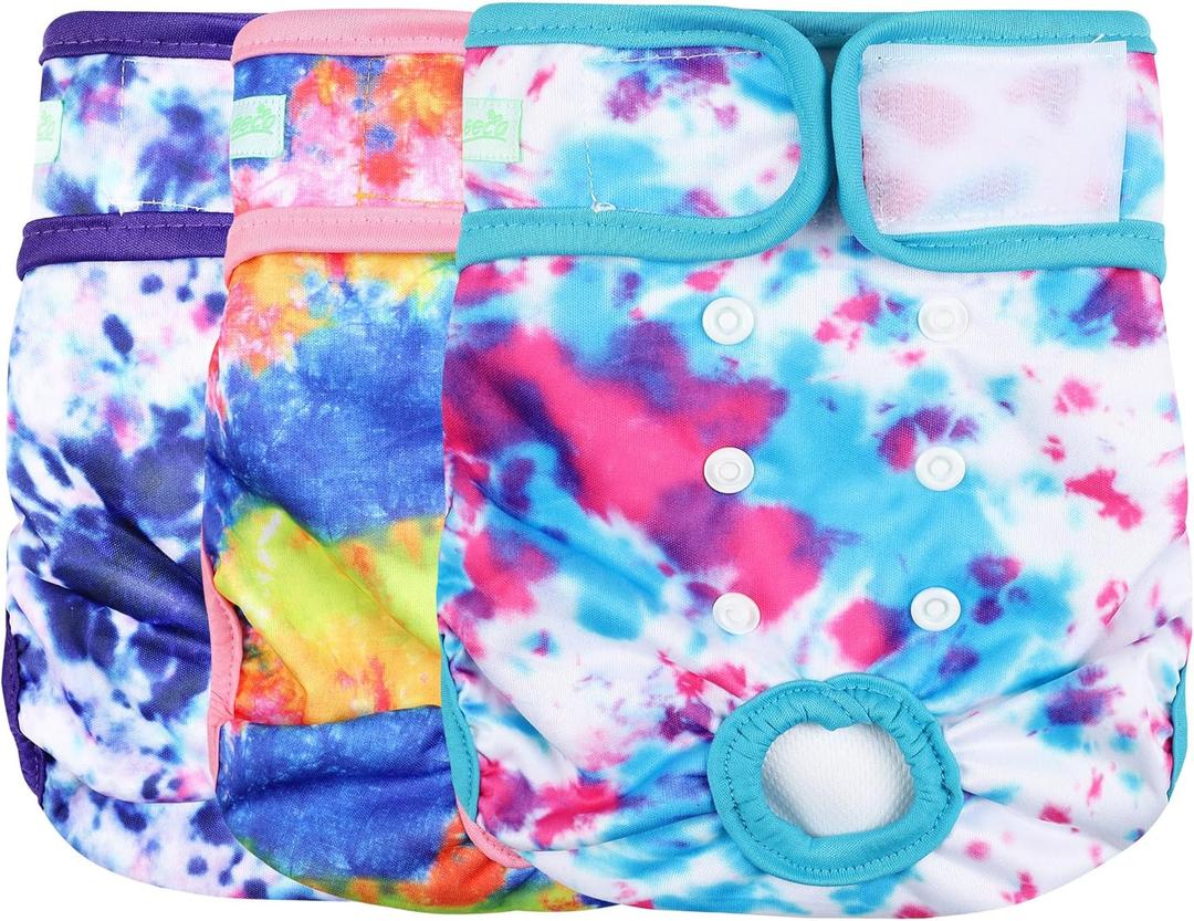 wegreeco Washable Reusable Premium Dog Diapers,Pack of 3,Small Dog Puppy & Doggy Diapers Female,Dog Period Panties Diapers Female in Heat Colourful XL (X-Large (17.5"-27" Waist))