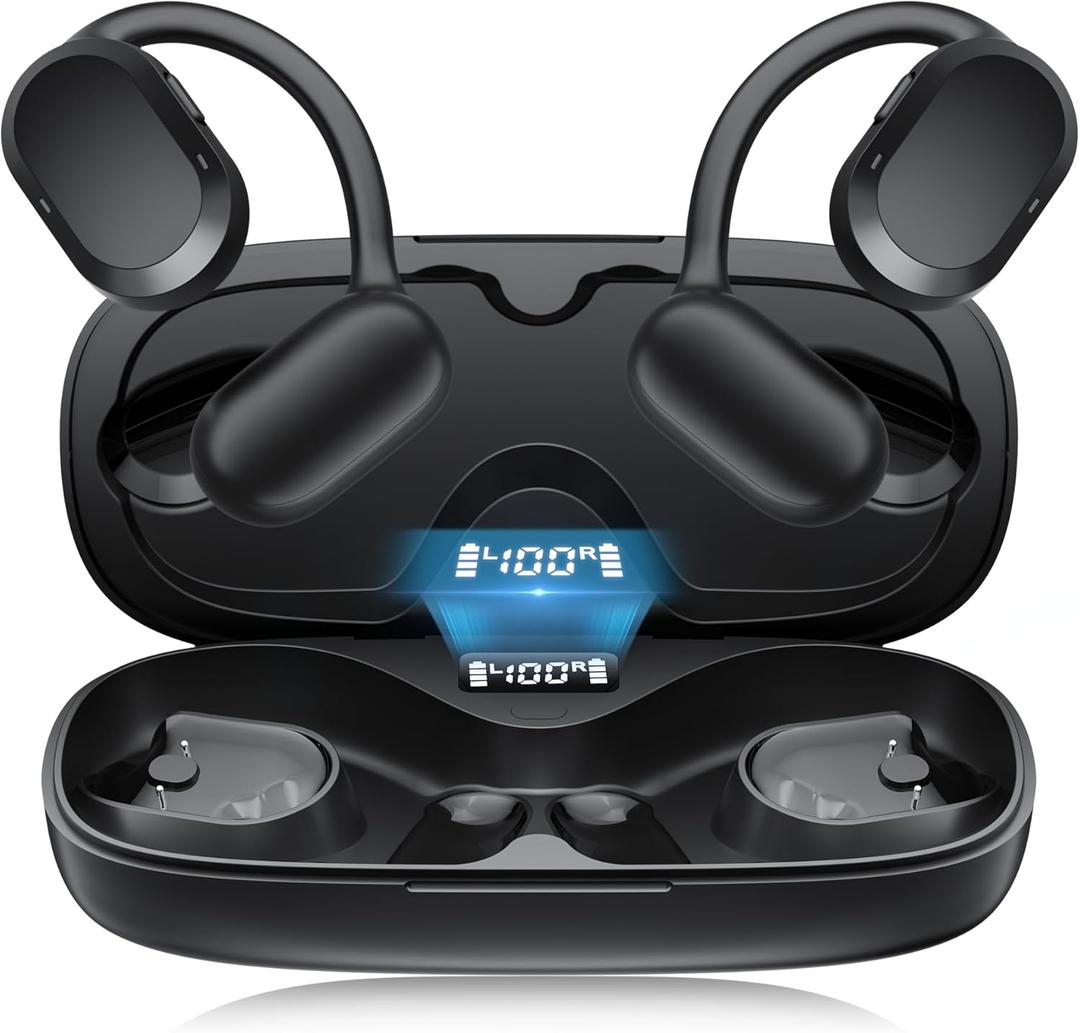 Open Ear Headphones, Open Ear Earbuds, IPX7 Waterproof, Bluetooth 5.3 True Wireless Sports Over Ear Earbuds with Earhooks, Built-in Mic, Crystal-Clear Calls for Running Workout Cycling Driving