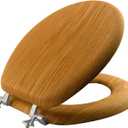 Mayfair Natural Oak Veneer Toilet Seat with Chrome Hinges, Round, Wood