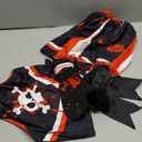 RUODON 9 Pieces Girls Halloween Cheerleader Costume Zombie Fearleader Costume Set Includes Top Skirt Socks Pompom Sticker Bow (7-8 Years)