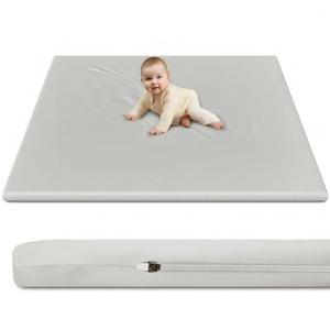 Vegan Leather Baby Play Mat Cover, 50x50 Inch, Waterproof Stylish and Just Wipe-Clean Playmat for Baby Play on Floor (Gray) (Grey)