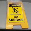 SmartSign 25 x 12 inch Caution - Icy Surface Two-Sided Folding Floor Sign with Symbol, Digitally Printed Polypropylene Plastic, Black and Yellow