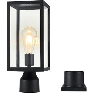 Windben Large 15 inch Outdoor Post Light,Waterproof Cast Aluminium Lamp Post Light Fixture,Post Lantern with Pier Mount Base,Matte Black,Suitable for Garden,Yard,Driveway,etc