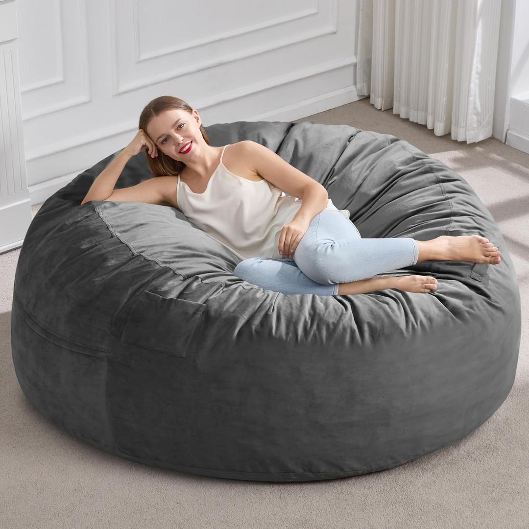 Hobestluk 5FT Bean Bag Chair Giant Bean Bag Chairs for Adults Large Bean Chairs with Removable Cover, Beanbag Chair with Filler, Adult Bean Bag Chairs for Living Room, Bedroom (5FT - 50" x 50" x 24", Grey)