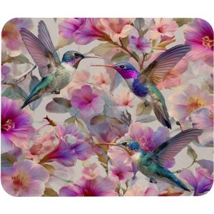 Small Mouse Pad Blossoming Flowers Hummingbirds Desk Pad, Comfortable Mouse Mat with Non-Slip Rubber Base, 8.3" x 9.8" Mousepad for Computer, Laptop, Game, Office & Home