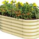 Land Guard 18 Tall Outdoor Metal Raised Garden Bed, Oval Deep Root Planter Box for Vegetables, Flowers, Herbs, 89 Gallon Capacity - Cream Yellow