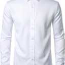 JEMITOP Men's Stretch Wrinkle Free Dress Shirt Formal Prom Wedding Long Sleeve Button Down Shirts (S)