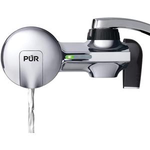 PUR PLUS Horizontal Faucet Mount Water Filtration System with 3-in-1 Lead Reducing Filter for Great-Tasting Filtered Tap Water, Lasts 100 Gallons, Fits Most Kitchen or Bathroom Faucets, Chrome
