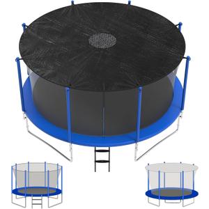 Heavy Duty Trampoline Shade Cover, Universal for 6/8 Poles, 14ft Tear Resistant Trampoline Cover Tarp with Center Net Drainage, Sun Shade Block Leaves for Outdoor Backyard Playground