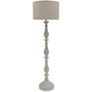 Signature Design by Ashley Bernadate Cottage Candlestick Design Poly Floor Lamp, 3-Way Switch, Cast Resin & Fabric Drum Shade, 18" W x 18" D x 61.13" H, Whitewash