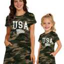 TIEEI 4th of July Dress Mother Daughter Matching Dresses 4th of July Short Sleeve Outfits (Green)